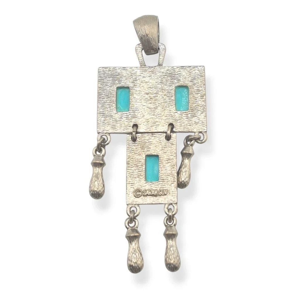 Vintage Sarah Coventry 1971 Folklore Turquoise Silver Tone Pendant Earrings Set
